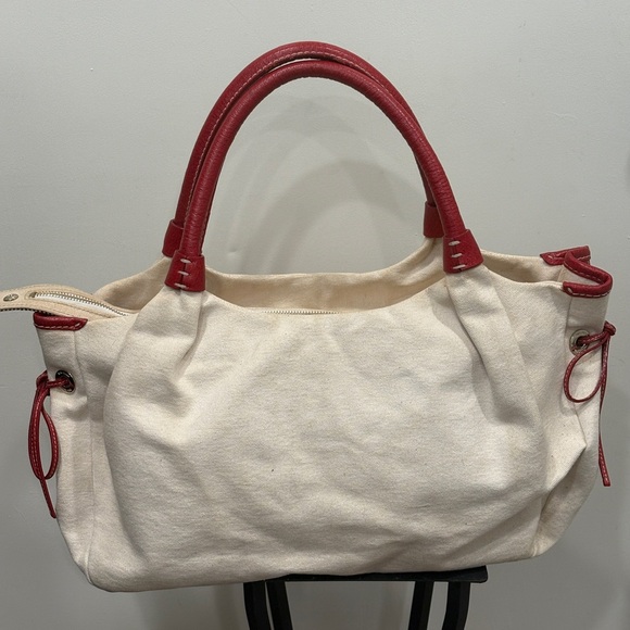 Kate Spade Red Leather & Cream Canvas Kent Stevie Shoulder Bag Satchel Sample - Picture 2 of 16